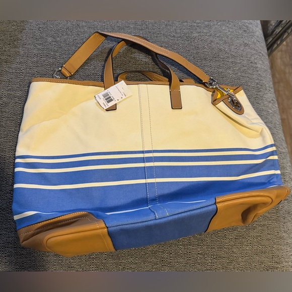Coach Blue and Tan Striped Bag - Picture 1 of 7